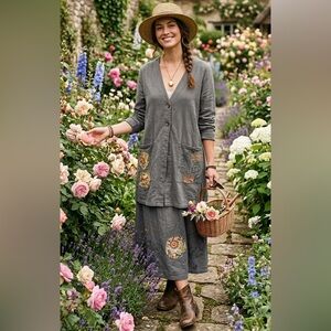 Blue Fish Vintage Sage Hand Printed Skirt Set